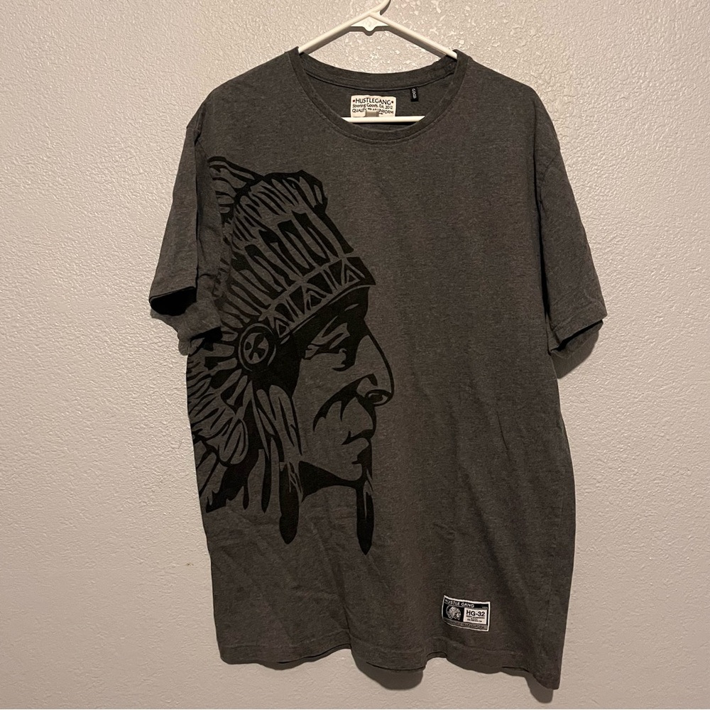 Hustle Gang Charcoal Gray Short Sleeve Tee W/Black Native Profile Graphics XXL